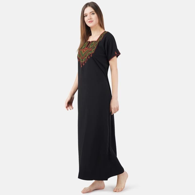 KOI SLEEPWEAR Premium Women Embroidery Night Gown Lizzybizzy Cotton Nighty Maxi view 2