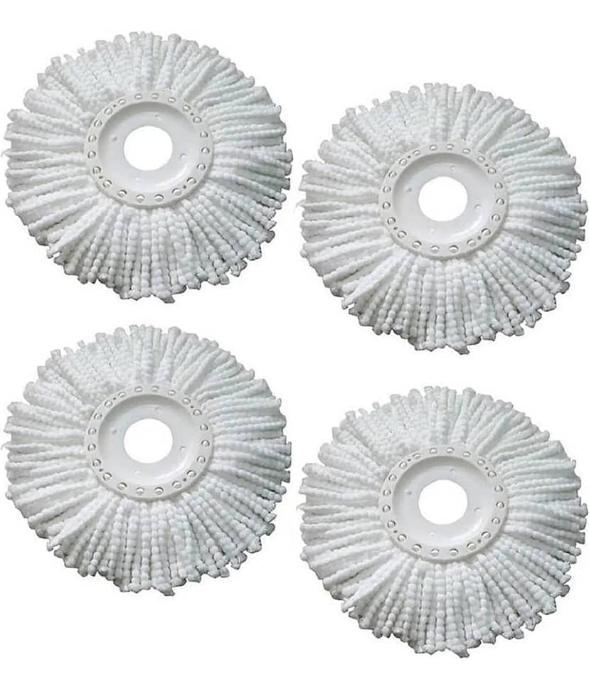 LEAVESS Polyester Microfibre Mop Head Replacement Refills |38cm Diameter | Pack of 4 | White