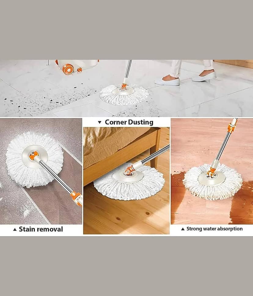 LEAVESS Polyester Microfibre Mop Head Replacement Refills |38cm Diameter | Pack of 4 | White view 2
