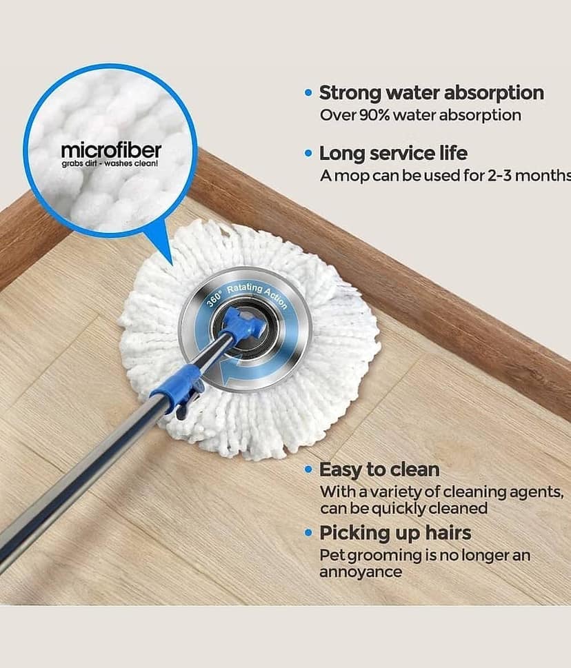 LEAVESS Polyester Microfibre Mop Head Replacement Refills |38cm Diameter | Pack of 4 | White view 3