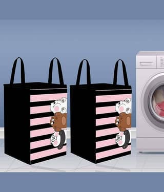 PrettyKrafts Laundry Basket for Clothes with lid & Handles Large (70 LTR) - Pack of 2