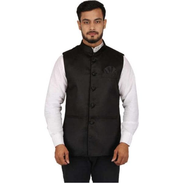 Men's Stylish Plain Sleeveless Black Jacket