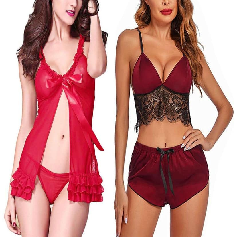 Babydoll Night dress with panty Stylish Nikar bra set for women girls Combo Pack 2 view 7