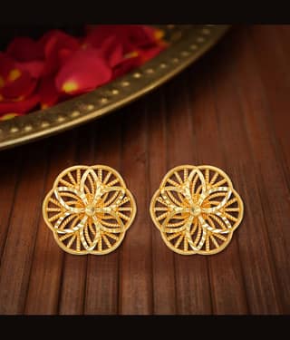 LUV FASHION Golden Stud Earrings ( Pack of 1 )