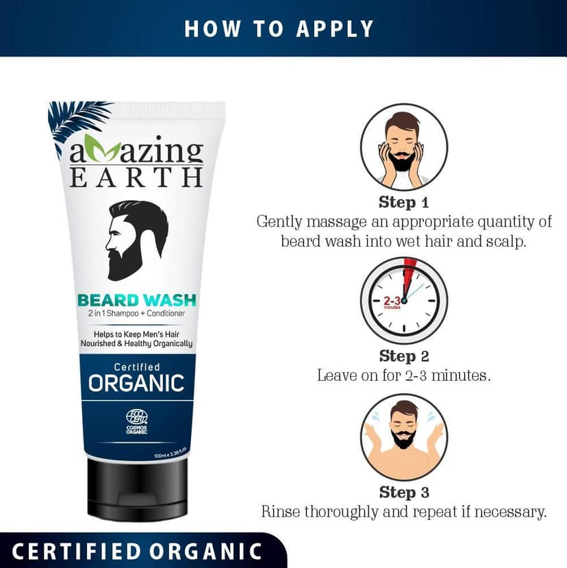 AMAzing EARTH Certified Organic Beard Oil and Beard Wash Combo for Hair Growth Oil, Non-Sticky, Conditioning, Hard Curly Beard, Sulphate & Paraben Free view 8