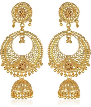 Vighnaharta Golden Jhumki Earrings ( Pack of 1 )