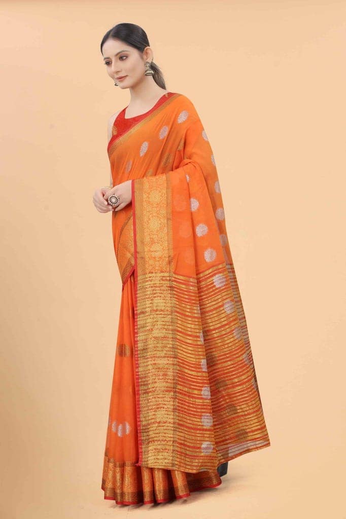 Women's Pure Cotton Woven Saree With Unstiched Blouse Piece view 3