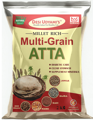 Desi Udyami’s Premium Wheat-Free, Rice-Free, and Soya-Free Multigrain Atta – Perfect for Diabetes, Weight Loss, and Heart Health 2 Kg (pack of 2)