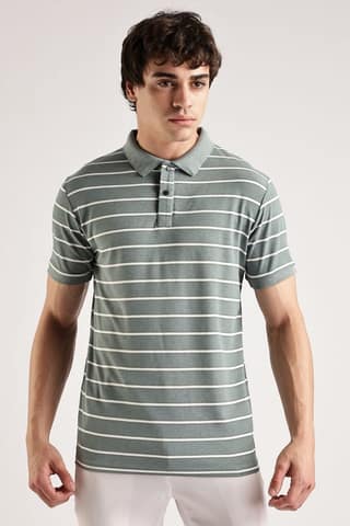 Pollycotton Olive Striped Polo