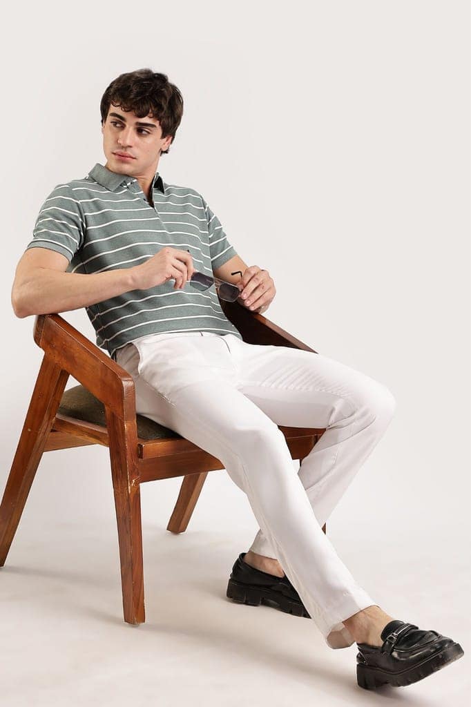 Pollycotton Olive Striped Polo view 4