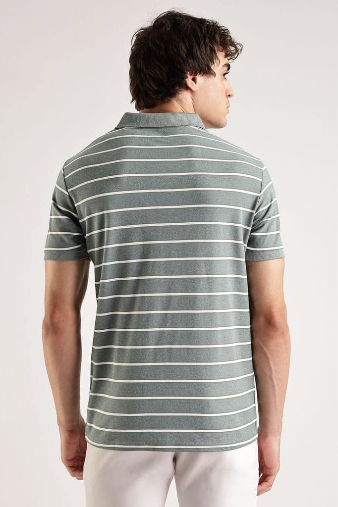 Pollycotton Olive Striped Polo view 6