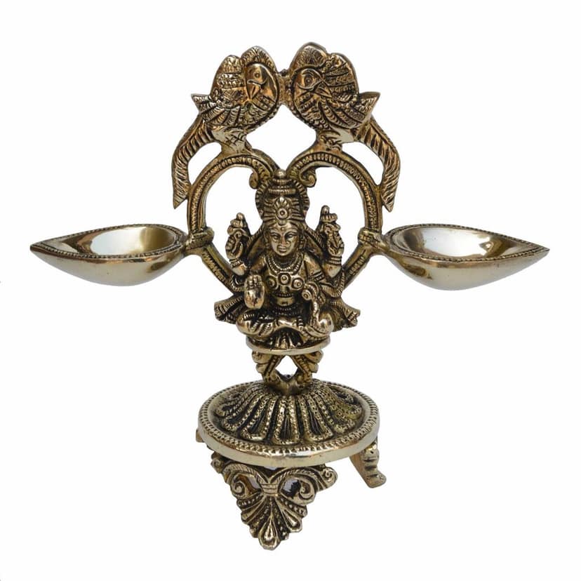 Brass Table Decor Oil Lamp Deepak With Laxmi - Elegant Brass Diya for Temple Use, Height : 7.2 Inch (BSMAS1195 A) view 2