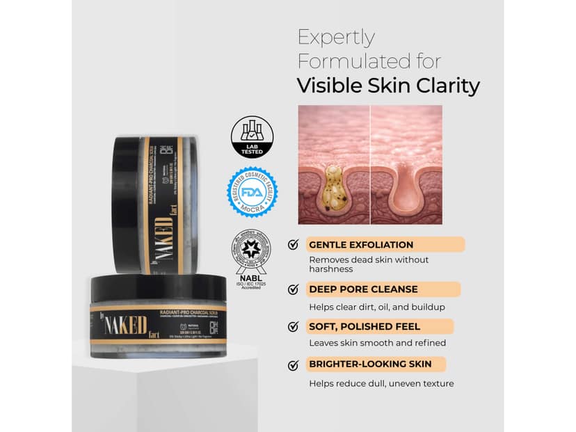 By NAKED fact Radiant-Pro Charcoal Exfoliating Face Scrub with Niacinamide, Walnut powder & Tea Tree Oil| Remove Tan, Dead Skin Cells & Unclogs pores, For Blackhead & Pigmented Skin, For Men & Women, 100g view 3