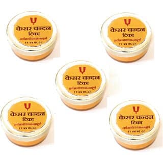 PACK OF 5 CHANDAN KESAR TIKA ( TILAK ) MADE WITH PURE AND RARE CHANDAN KESAR MADE WITH SPRITUAL METHODS.