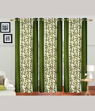 N2C Home Floral Semi-Transparent Eyelet Curtain 9 ft ( Pack of 3 ) - Green