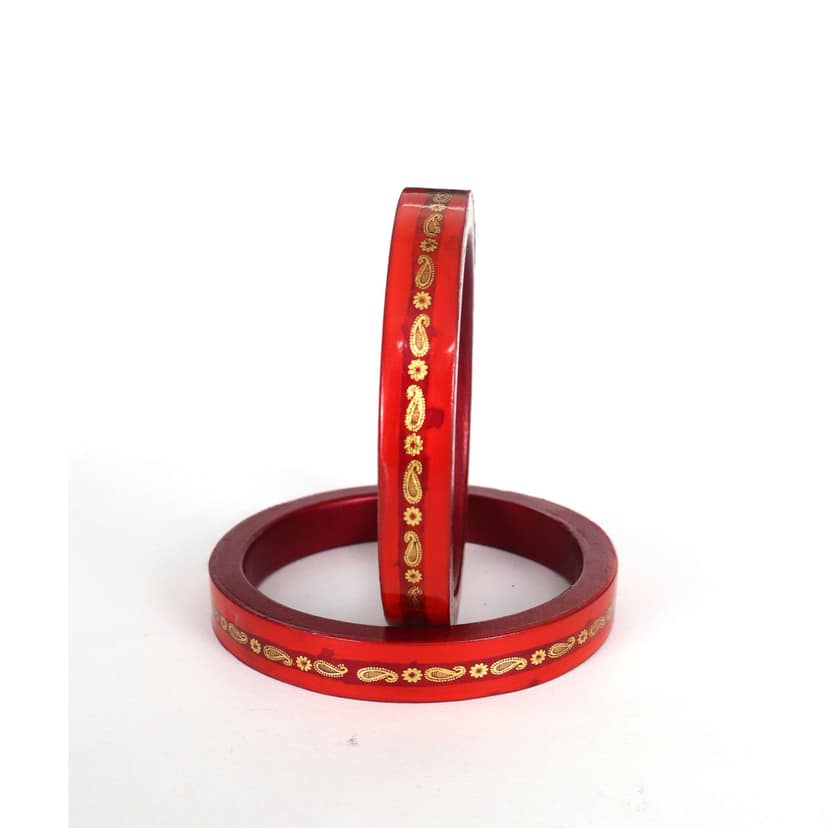 FHS Royal Style Rajasthani Lac Bangles Peach Colour for Girls & Womens- Red view 2