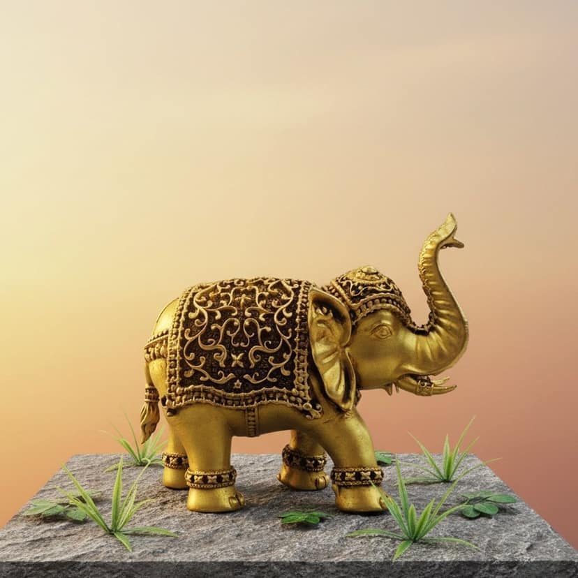 Brass Elephant Decorative Statue | Vastu Home Decor, Height : 4 Inch (BSMAS1707 Y)