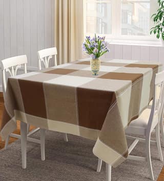 AIRWILL 100% Cotton Checkered Pattern 4 Seater Square Table Cover Sized, 56x56 inches (Brown,Beige, Pack of 1)