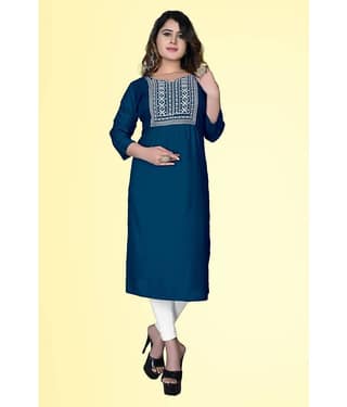 HAYA - Blue Rayon Women's Straight Kurti ( Pack of 1 )