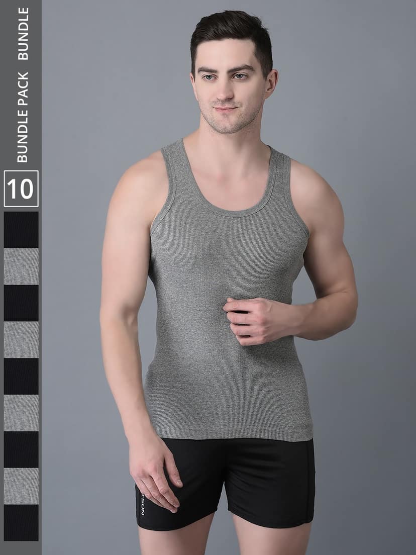 Men's Pack of 10 Solid Combed Cotton Vest