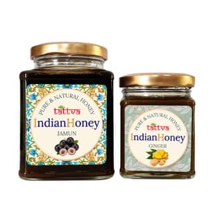 IndianHoney Diabetics-Friendly Jamun Honey & Warming & Anti-Inflammatory Ginger Infused Honey Combo Pack (500gm & 230gm) Jamun & Ginger
