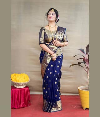 GARIYA Art Silk Embellished Saree With Unstitched Blouse Piece ( Black )