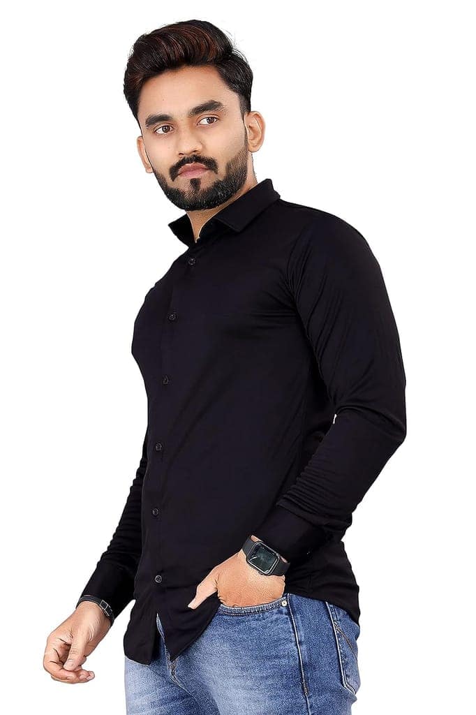 Men's Solid Slim Fit Lycra Casual Shirt