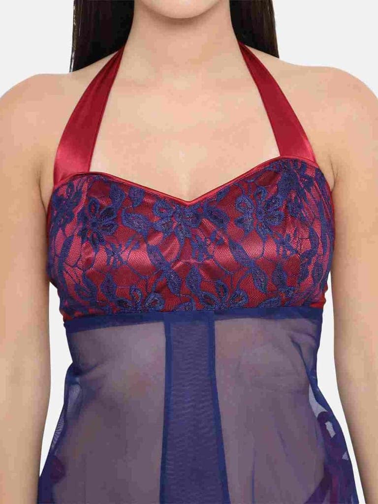 Hot Bridal Maroon Net Babydoll Honeymoon Bikini & Night Dress With Panty-B33M-S-10XL view 6