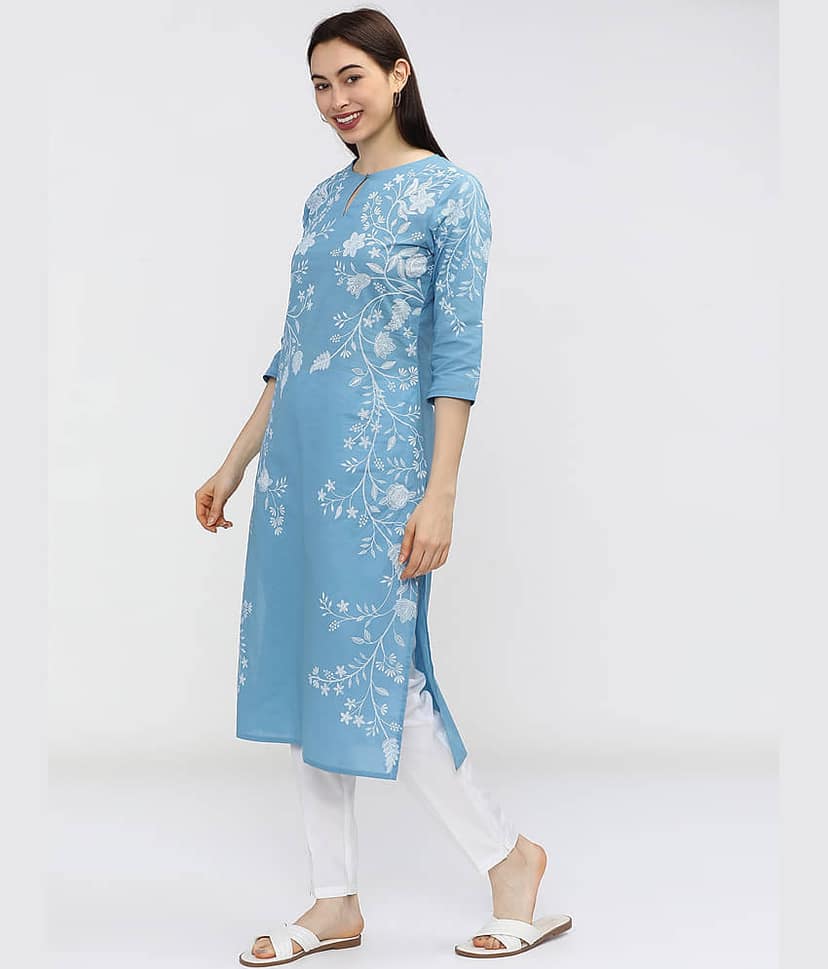 Vishudh Women Cotton Printed Straight Kurti ( Blue ) view 6