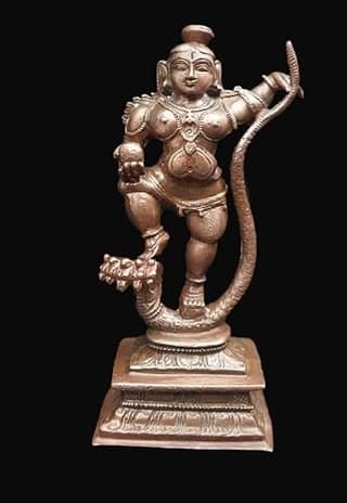 Searchers Paradise - Copper Idols Kalinganarthana Krishna, 4.2 inches, Copper Handmade 350 Grams, Patina Antique Finish, Pack of 1 Piece