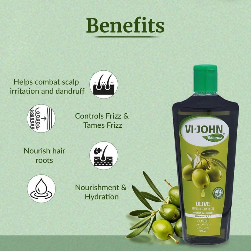 VI-JOHN NATURALE Olive Enriched Hair Oil | Nourish & Protect with Vitamin A.E & F | Natural Hair Growth | for All Hair Types | Men and Women | 300ML view 4
