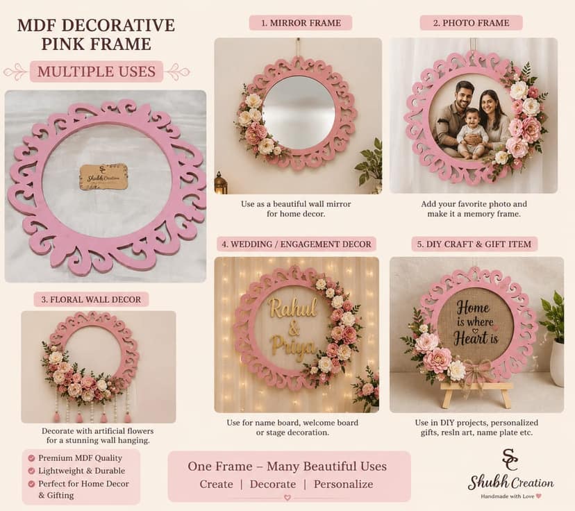 Shubh Creation MDF Decorative Pink Frame