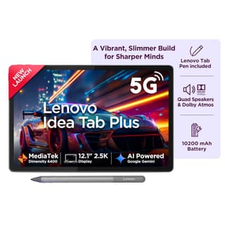 Lenovo Idea Tab Plus with Pen |Wifi + 5G|12.1" 2.5K Display, 800nits Peak Brightness|12GB RAM + 256GB ROM (Expandable upto 2TB)|MediaTek Dimensity 6400| 10200mAh|4 Speakers with Dolby Atmos| Luna Grey Lenovo Idea Tab Plus with Pen |Wifi + 5G|12.1" 2.5K D