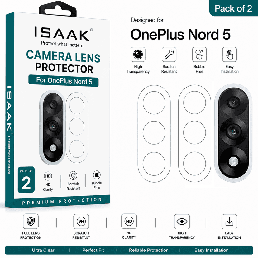 ISAAK Back Camera Lens Protector compatible for OnePlus Nord 5 (Pack of 2)