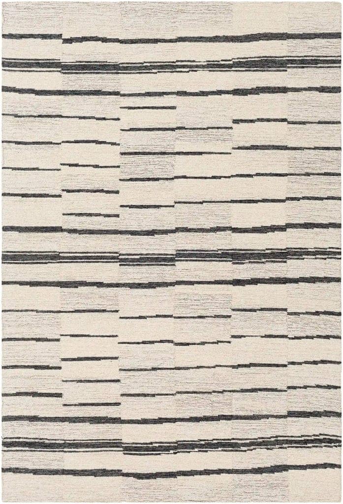 Hand Tufted Granada Black and Beige Geometric Wool Rug view 2
