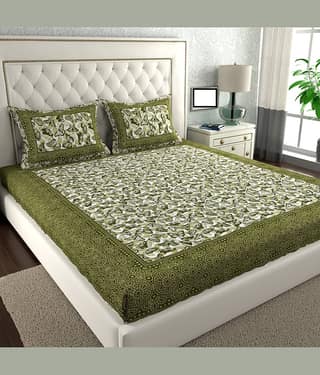 Cosito Cotton 1 Double Bedsheet with 2 Pillow Covers ( Green )
