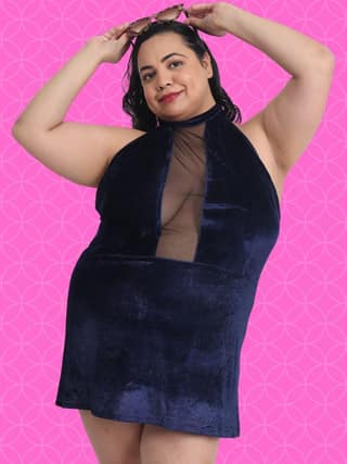 Plus Size Hot Net and Velvet Babydoll Bikini Dress for Honeymoon BB8n