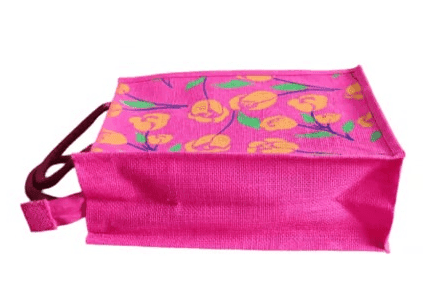 Vibrant Pink Jute Floral Printed Eco-Friendly Tote Bag view 3