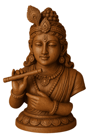 Wooden Lord Krishna Statue - Hand Carved - Divine Home Decor