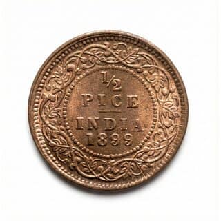 Half Pice 1899 Victoria Queen, British India old Copper Coin Silver Variant