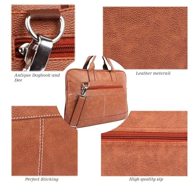Tan Leather Messenger Bag for Men view 3
