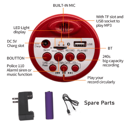 Portable Handheld Microphone (Loudspeaker) with USB, TF Card, Recorder & Music Function | 2400mAh Rechargeable Battery | Megaphone for Events, Rallies & Schools view 4