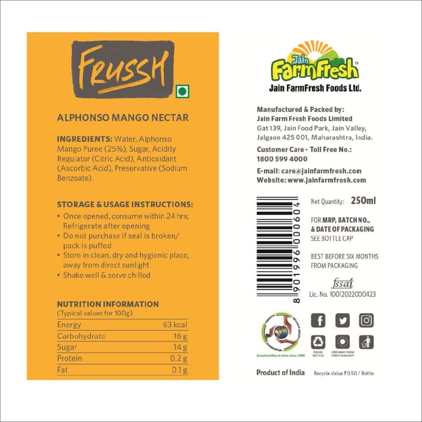 FRUSSH Alphonso Mango Juice 250 ml (Pack of 8) view 3