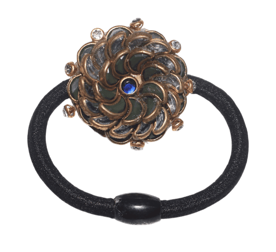Floral Gemstone Embellished Black Elastic Hair Tie
