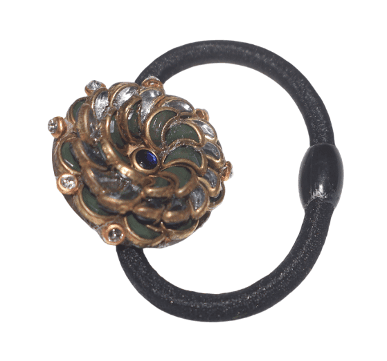 Floral Gemstone Embellished Black Elastic Hair Tie view 3