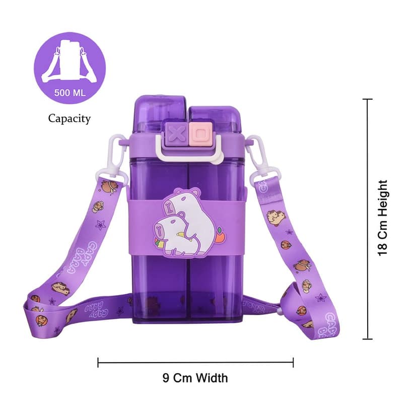 Capybara Water Bottle | 2 in 1 Water Bottle | Kids School Water Bottle | Cartoon Water Bottles | Plastic Water Bottle Cartoon | Drinking Bottle | Cute Water Bottle view 3