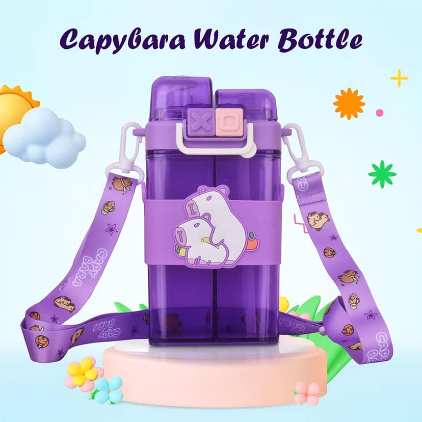 Capybara Water Bottle | 2 in 1 Water Bottle | Kids School Water Bottle | Cartoon Water Bottles | Plastic Water Bottle Cartoon | Drinking Bottle | Cute Water Bottle view 4