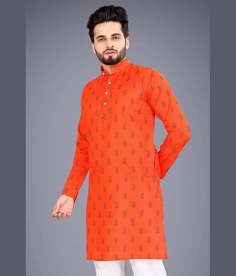 Nofilter Orange Cotton Blend Men's Regular Kurta ( Pack of 1 )