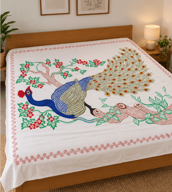 Hand-Painted Fabric Bedsheet for Bedroom Home Decoration