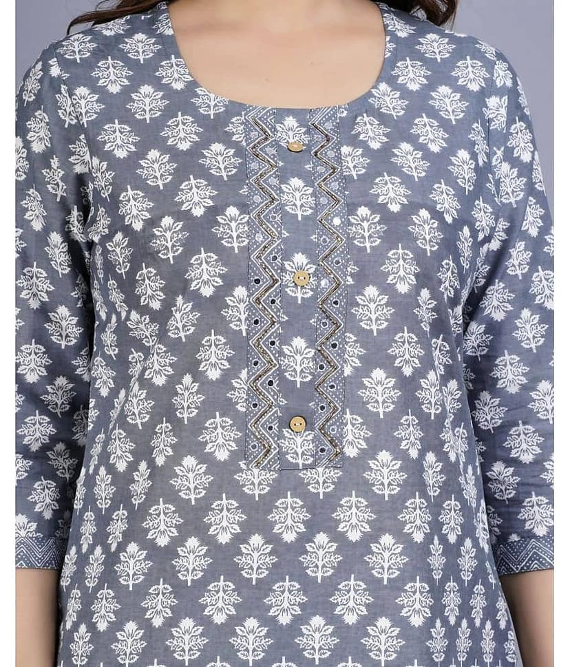 Mishree Collection - Grey Straight Cotton Women's Stitched Salwar Suit ( Pack of 1 ) view 2